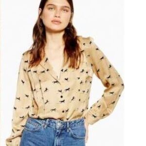 Topshop Beige Printed Long-Sleeve Blouse